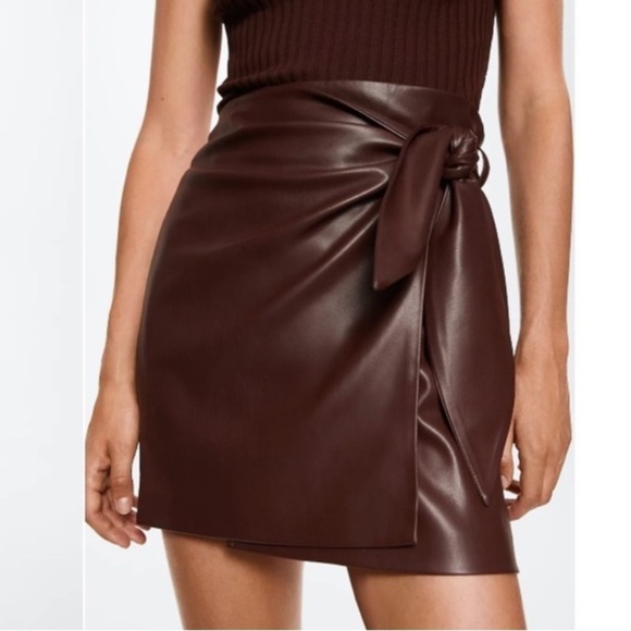 Mango Dresses & Skirts - Mango Faux Leather Wrap Mini Skirt size Small